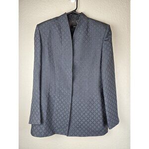 Zanella Giselle Blazer Jacket 14 Gray‎ Quilted Diamond Silk Wool Made in Italy